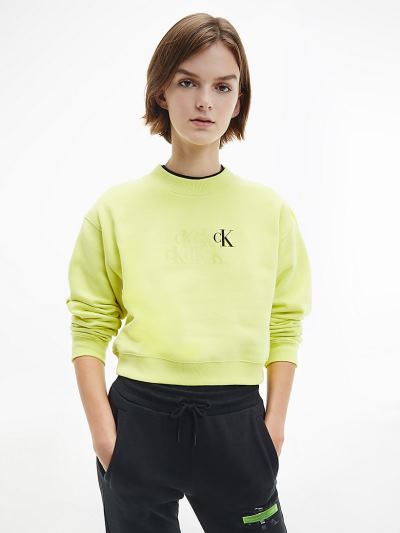 Calvin Klein Ruhák HU673614 | Calvin Klein Cropped Organic Cotton Logo Női Pulóver Világos Zöld